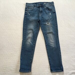 Gap Women Blue Denim Distressed Skinny Jeans Size 27x28